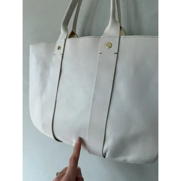 Clare V. Vivier La Tropezienne White Leather Shopper Tote Laptop Work Bag Troupe - Picture 3 of 12